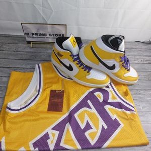 Size 11 - Jordan 1 Mid Lakers 2019 852542-700/ Size XL Lakers Jersey (M&N)
